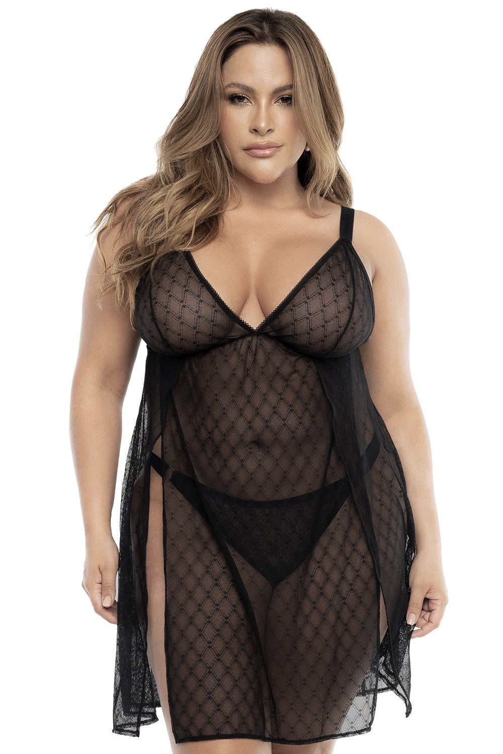 Black Fishnet Nightie, Plus Size - MAL7498XBLK - 3XL/4XL-0