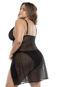 Black Fishnet Nightie, Plus Size - MAL7498XBLK - 3XL/4XL-1