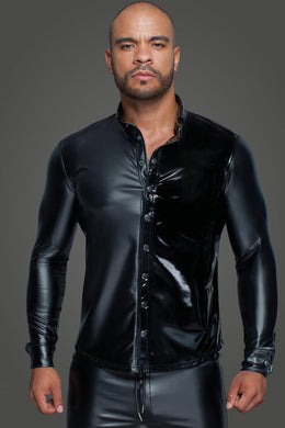 Long-sleeved Powerwetlook & PVC shirt H064- 3XL-0