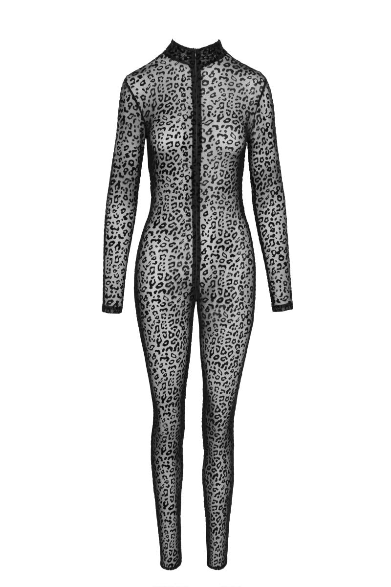 F285 Full body leopard flock catsuit - 3XL-0