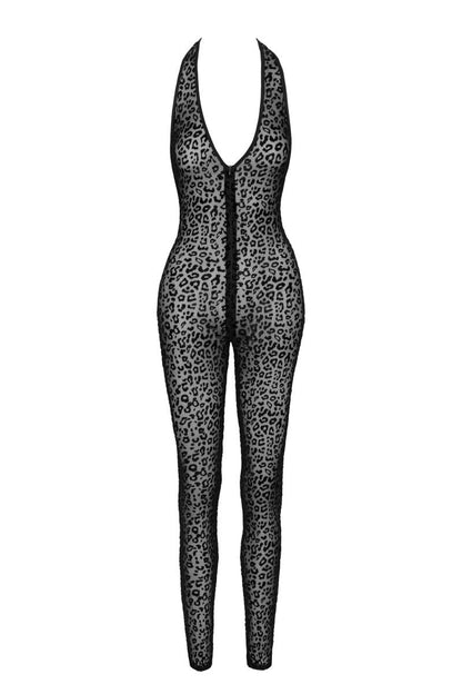 F286 Leopard flock halter catsuit - 3XL-0