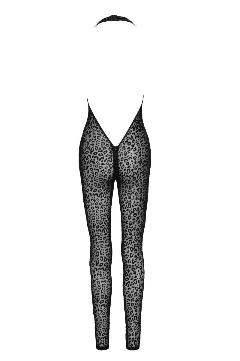 F286 Leopard flock halter catsuit - 3XL-1