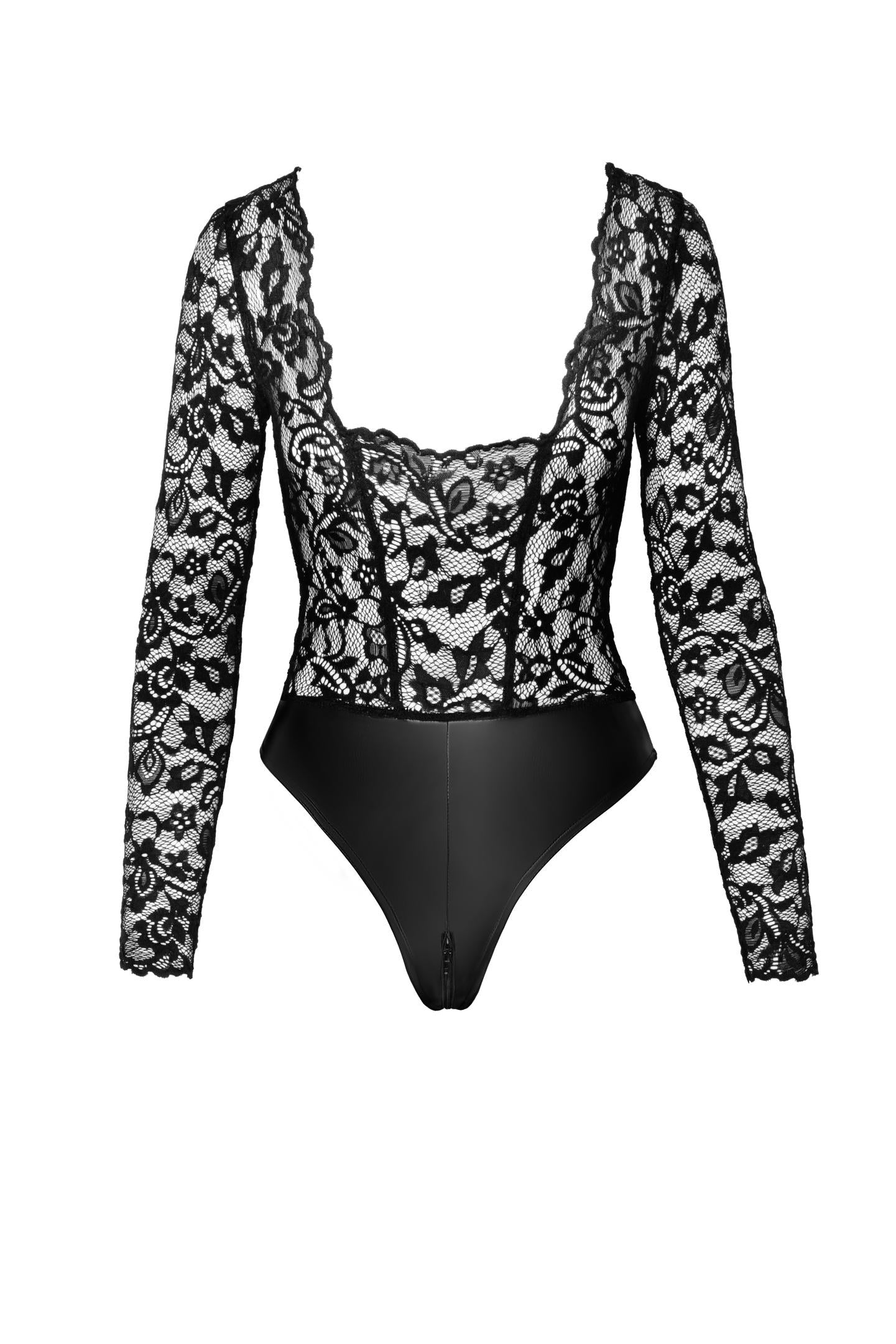 F296 Psyche bodysuit of lace and wetlook - 3XL-0