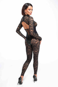 F299 Enigma lace catsuit with underbust bodice - 3XL-3