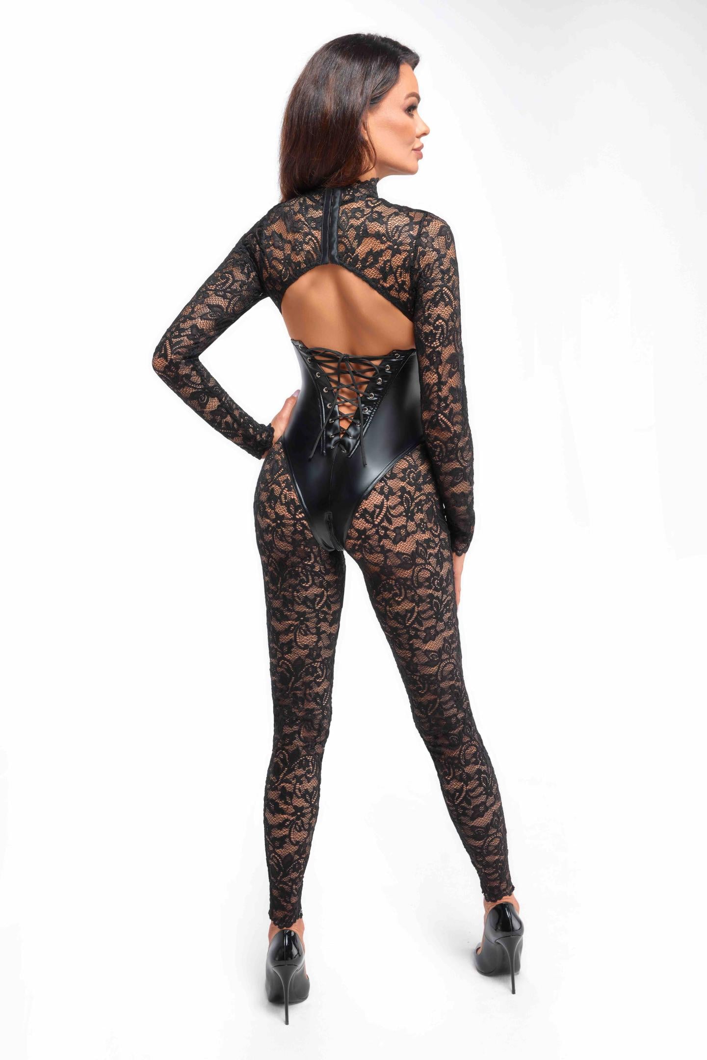 F299 Enigma lace catsuit with underbust bodice - 3XL-5