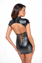 F309 Fantasy wetlook mini dress with lace up back - 3XL-3