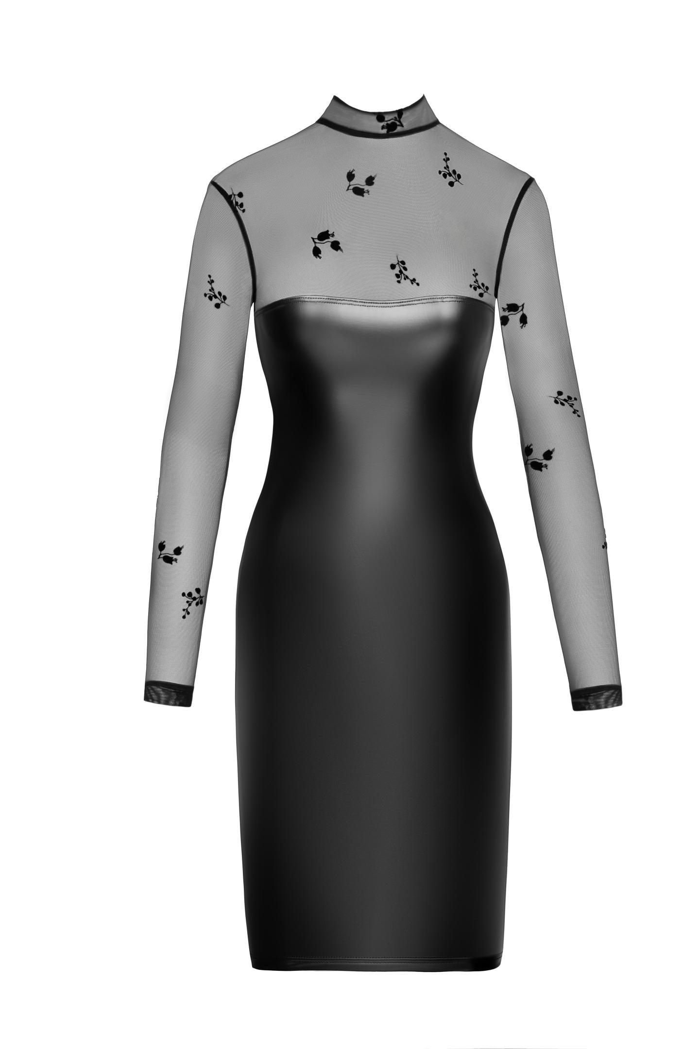 F310 Sublime wetlook and flocked mesh midi dress - 3XL-0