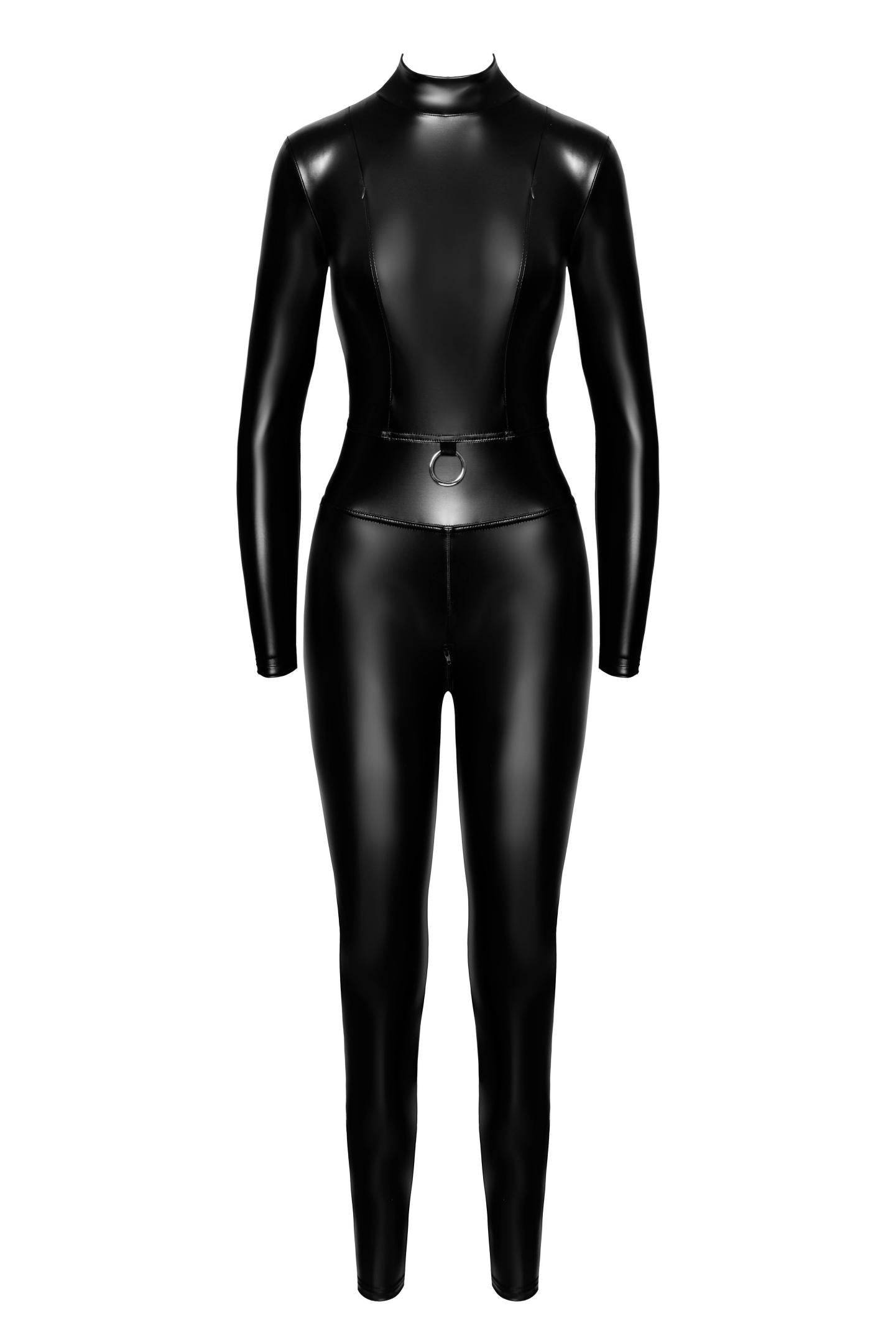 F319 Caged wetlook catsuit with zippers and ring - 3XL-0