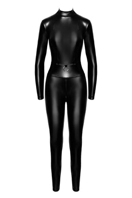 F319 Caged wetlook catsuit with zippers and ring - 3XL-0