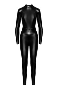 F319 Caged wetlook catsuit with zippers and ring - 3XL-0