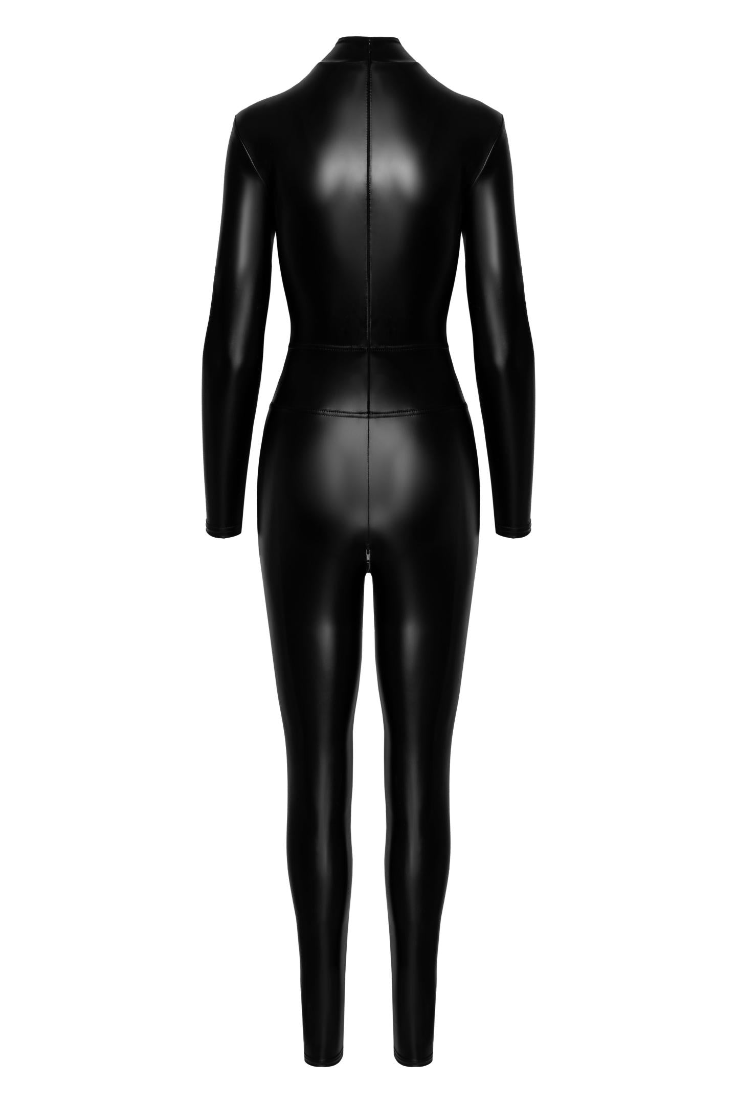 F319 Caged wetlook catsuit with zippers and ring - 3XL-1