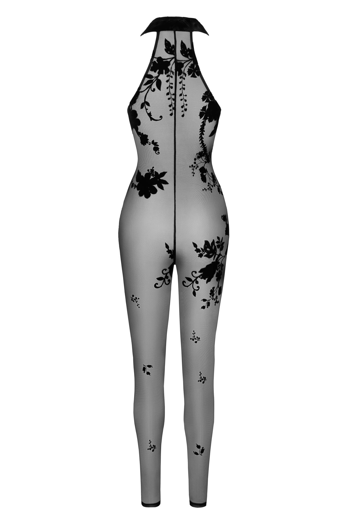 F315 Ego flocked mesh halter catsuit - 3XL-1