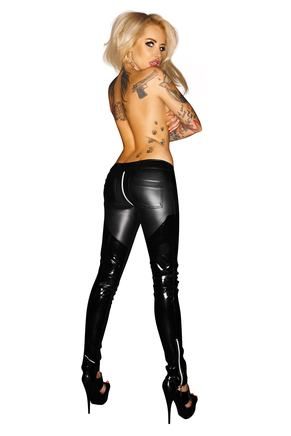 black long wetlook pants F115 L by Noir Handmade-1