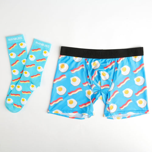 Men's Bacon and Eggs Boxer Brief Underwear and Sock Set-0