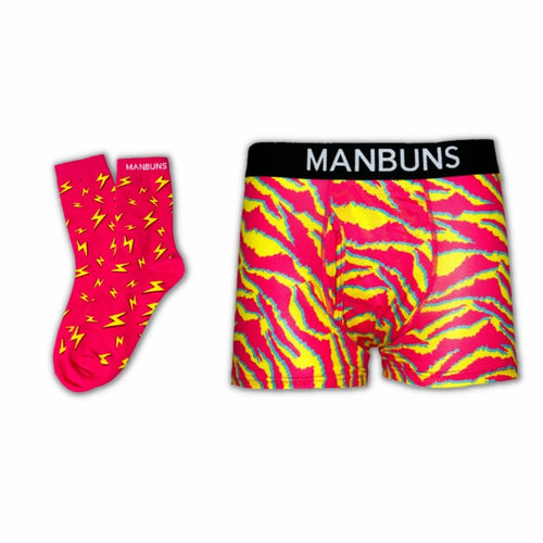 Men's Electric Zebra Boxer Trunk Underwear with Pouch and Sock Set-0