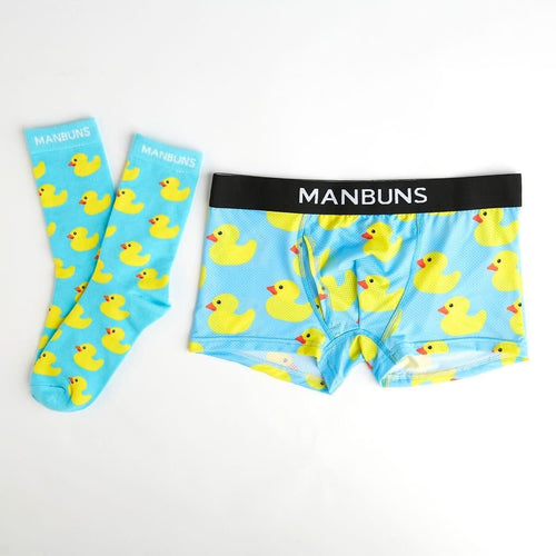Men's Rubber Duckies Boxer Trunks Underwear with Pouch and Sock Set-0